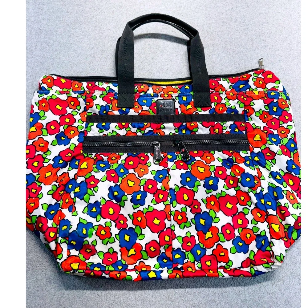 Brighton‎ Vera Bradley Tote Bag Large Multicolor Floral Nylon Zip Travel Bag